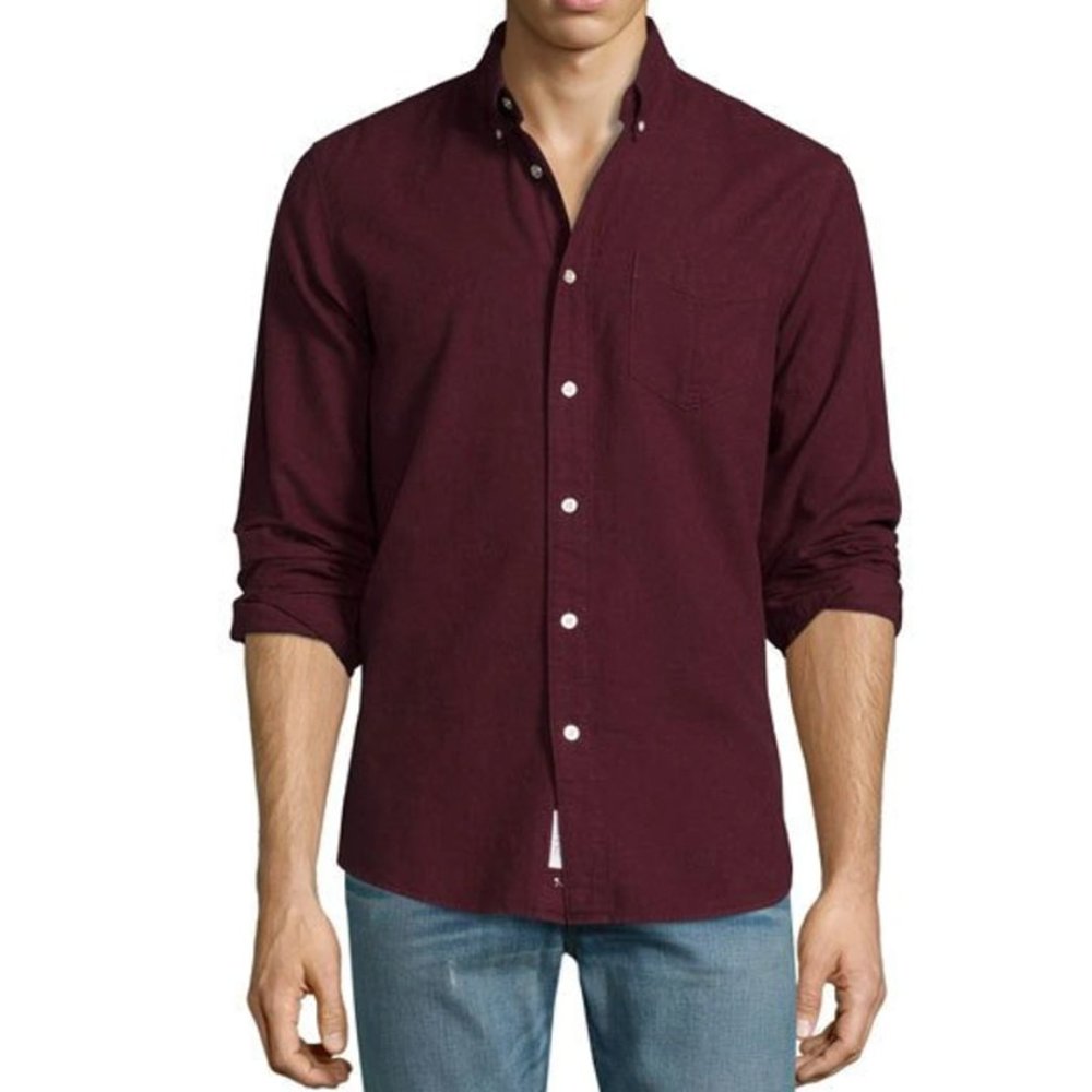 Rag & Bone Brushed Cotton Button Down Shirt,  Sz XS Men's, Burgundy